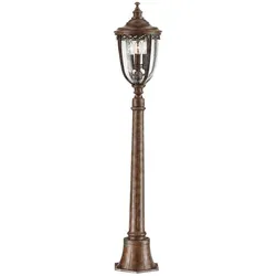English Bridle 3-flammige Säulenlaterne - Britische Bronze - Elegante mittelgroße Laterne für den Außenbereich, mit charmantem Design aus gesätem Glas und robuster British Bronze. Perfekt für Garten und Einfahrt, 3 Jahre Garantie gegen Korrosion.