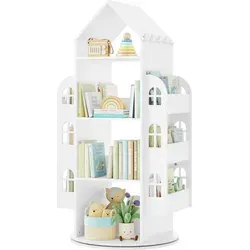 Woltu Kinderregal, 360° drehbar, Weiß, Holzwerkstoff, 3 Fächer - Kinderzimmermöbel mit sicherem, kindgerechtem Design. Das 360° drehbare Regal ermöglicht einfachen Zugriff auf Bücher und Spielzeug und fördert Ordnung und Lesespaß.