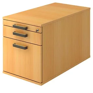 Rollcontainer Solid VTC20 SG-Griff buche - Büroschränke mit teleskopischen Metall-Kugelführungen für optimale Schubladenführung und hohe Belastbarkeit bis 45 kg, ideal für effiziente Arbeitsplatzorganisation.