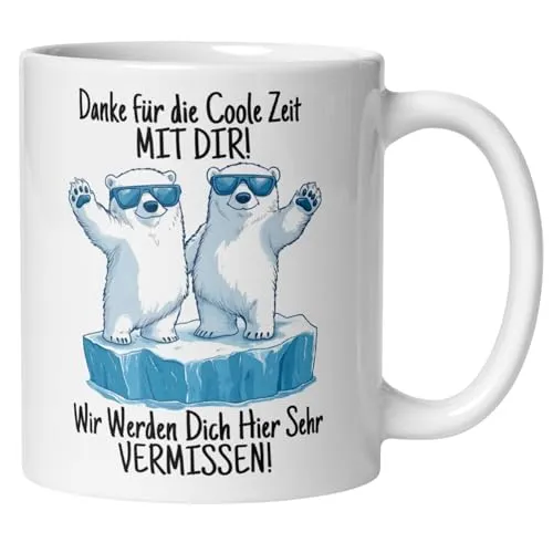 Abschied Kollegin Kollege Tasse | Eisbären & Spruch – Danke für die coole Zeit mit dir | Lustiges Abschiedsgeschenk Jobwechsel Büro | Geschenkidee zum Abschied Neuanfang Arbeitsplatzwechsel