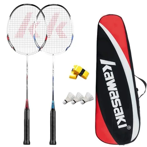 A1 TAAN Badminton Set 2 Carbon Shaft Profi Badmintonschläger Leichtgewicht Badminton Schläger 2 Federballschläger für Training, Sport und Unterhaltung mit 3 Federbällen & 2 Overgrips & Unterhaltung