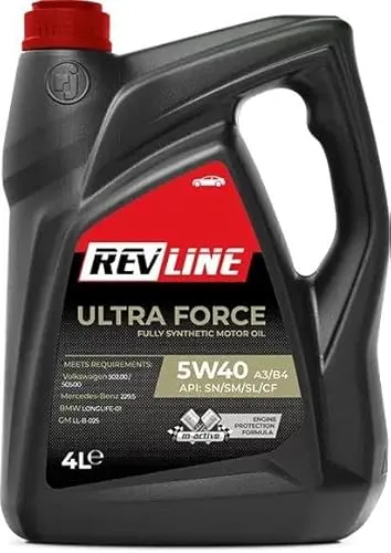 REVLINE Ultra Force 5W-40 Motoröl 4L - Hochleistungs-Motoröl für Kraftfahrzeuge mit Longlife-01 Freigabe, ideal für optimale Motorleistung und Schutz.