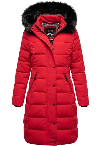 REPUBLIX Damen Gefütterte Winterjacke RJ-8019 in Rot - Elegante Damen Winterjacke von REPUBLIX mit femininer Passform. Strapazierfähiges Material und Kunstfellkragen bieten zusätzlichen Wetterschutz. Ideal für Alltag und Freizeit, in 5 Farben erhältlich.