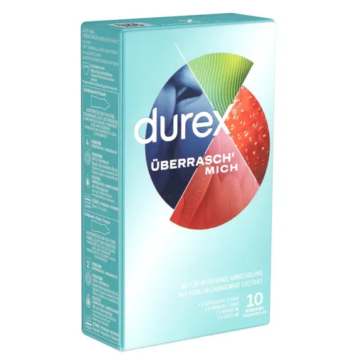 durex Kondome Überrasch' mich Packung mit, 10 St., Markenkondome im Mix für überraschende Abwechslung