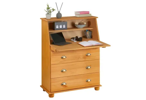 IDIMEX Sekretär GOMES - Eleganter Bürotisch mit Klappe - Sekretär aus massiver Kiefer, 2 Fächer und 3 Schubladen bieten viel Stauraum, ideal für stilvolles Arbeiten im Home Office.