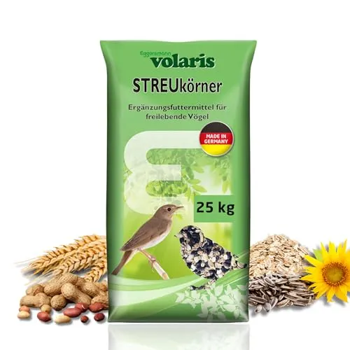 volaris STREUkörner 25 kg Wildvogelfutter - Vogelfutter für alle Wildvögel, 100% Made in Germany, reich an Energie und Vitaminen für ganzjährige Fütterung.