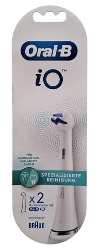 Oral-B iO Aufsteckbürste 2er Pack für spezialisierte Reinigung - Weißes Zahnbürstenzubehör für eine gründliche und effektive Reinigung, ideal für die tägliche Zahnpflege.