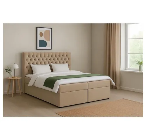 AN FURNITURE STORE Boxbett DORA 200x200 mit Bonell Matratze H3 & Topper - Modernes Polsterbett mit praktischen Stauraumkästen. Die Kombination aus Lattenrost, Matratze und Topper sorgt für hohen Schlafkomfort und erleichtert das Aufstehen. Ideal für stilvolle Schlafzimmer und Familien.