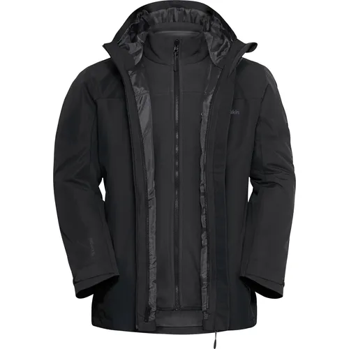 Jack Wolfskin Taubenberg 3IN1 Jacket M - Vielseitige Herrenjacke in Schwarz - Doppeljacke für Herren, 3-in-1-Funktion mit wasserdichter Außenjacke und warmer Fleece-Innenjacke, ideal für Outdoor-Aktivitäten und nachhaltige Materialien.