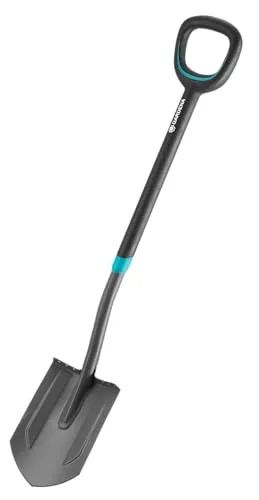 Gardena ErgoLine Spitz-Spaten - Gartenspaten aus Qualitätsstahl, ergonomischer D-Griff und Trittsteg für rückenschonendes Arbeiten