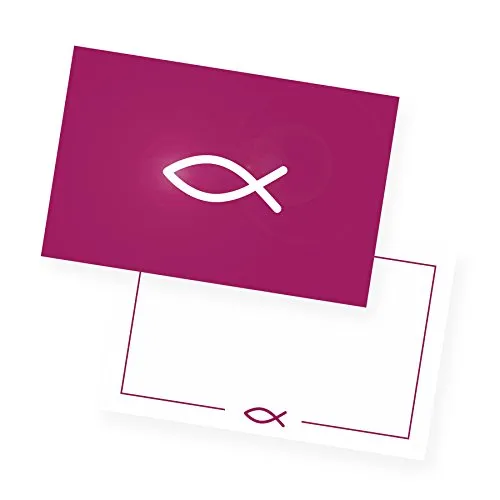 itenga 12x Karte FISCH DIN A6 quer Einladungskarten Postkarten Dankeskarten Kommunion Taufe A6 Danksagung (pink)