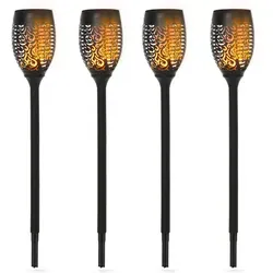Outsunny Solarleuchte Ø12 x H72 cm - Schwarz - Lampen: 4er-Set Solarleuchten mit langlebigen LED-Birnen, warmes, flackerndes Licht und bis zu 8 Stunden Beleuchtung – perfekt für stimmungsvolle Gartenpartys.