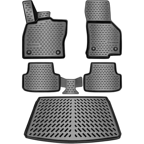 ELMASLINE 3D Gummimatten & Kofferraumwanne Set für SEAT Leon 5F ST 2013-2019 - Kofferraummatten für SEAT Leon 5F ST 2013-2019, passgenau mit hohem Rand für optimalen Schutz vor Schmutz und Flüssigkeiten. Umweltfreundliches, rutschhemmendes Gummi für einfache Reinigung!