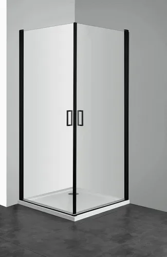 welltime Eckdusche Florenz 2.2 Black - Duschkabine mit 90x90 cm, Sicherheitsglas und Hebe-Senk-Mechanismus für einen barrierefreien Einstieg. Ideal für moderne Badezimmer.