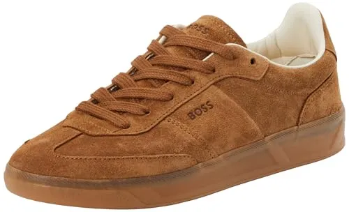 BOSS Brenta_Tenn Sneaker Schnürschuh – Sportlicher Halbschuh in Braun - Sportlicher Halbschuh in Größe 39, aus hochwertigem Veloursleder mit honigfarbener Laufsohle. Ideal für Freizeitaktivitäten, bietet Komfort und Stil in einem.