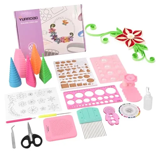 YURROAD Quilling Werkzeug Set für Quilling Papier, 19pcs Quilling Zubehör mit Quilling Tool Stift Quilling Brett Quilling Crimper Quilling Kamm Quilling Border Quilling Vorlage für DIY Papierhandwerk