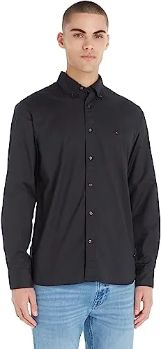 Tommy Hilfiger Herren CORE Flex POPLIN SOLID RF SHIRT, Bomberjacke in Schwarz (Black), XL - Herrenhemden mit elastischem Material für optimalen Tragekomfort und lässigen Style, perfekt für jeden Anlass.