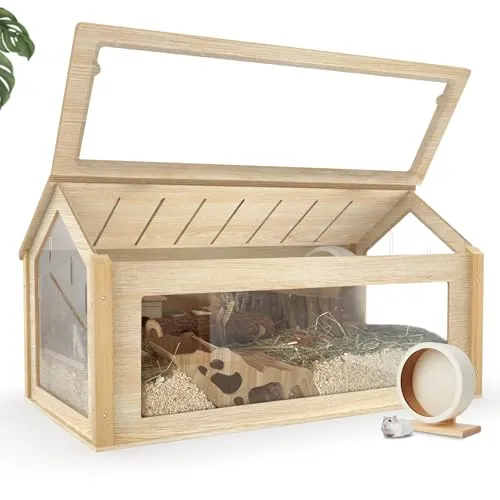 noviclass® Hamsterkäfig Glas Theodore – Stilvolle Hamstervilla aus Lindenholz - Käfige & Laufställe für Kleintiere – Geräumig mit 100 x 55 x 50 cm, bietet dieser Käfig eine gesunde und sichere Umgebung für Ihren Hamster.