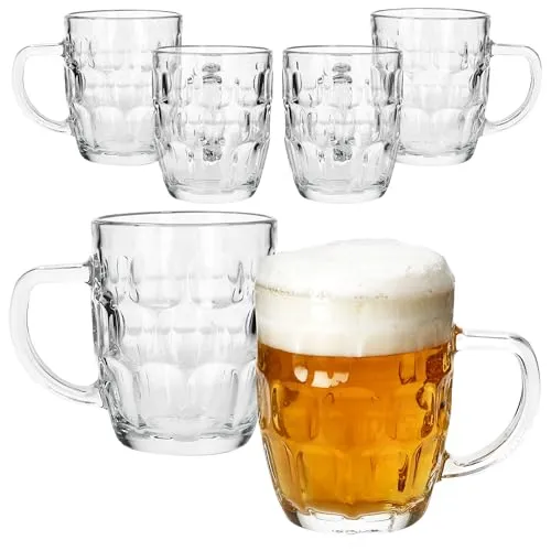 MamboCat 6er Set Dublin Bierkrug I 400ml, Höhe 12cm I für 6 Personen I Bierhumpen aus Glas mit Relief & Henkel I transparente Biergläser 0,4L I Bierseidel für Partys, Geburtstage & Co