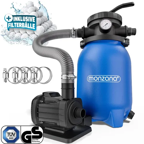 monzana Sandfilteranlage Sandfilteranlage, MZPP100 5000 l/h bis 20.000L Pool inkl Filterbällen Pumpe Filterkessel