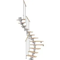 Dolle Mittelholmtreppe Dublin Buche Perlgrau GH bis 337 cm - Innentreppen mit modernem Design, ideal für Selbsteinbau und kleinere Räume, ausgestattet mit 14 lackierten Buchenstufen und einem einseitigen Geländer.