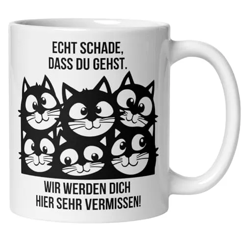 Abschied Kollegin Kollege Tasse | Katzen & Spruch – Echt schade, dass du gehst | Lustiges Abschiedsgeschenk Jobwechsel Büro | Geschenkidee zum Abschied oder Neuanfang Arbeitsplatz