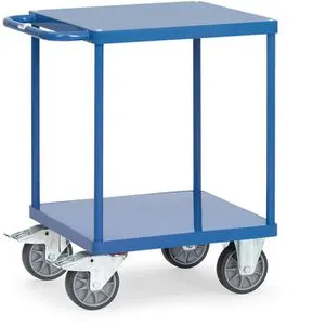 fetra Tischwagen 2496B - Robuster Plattformwagen mit 500kg Tragkraft - Tischwagen mit 2 stabilen Stahlblech-Plattformen und TPE-Reifen. Ideal für den Einsatz in Lager und Industrie, sicher gemäß EN 1757-3.