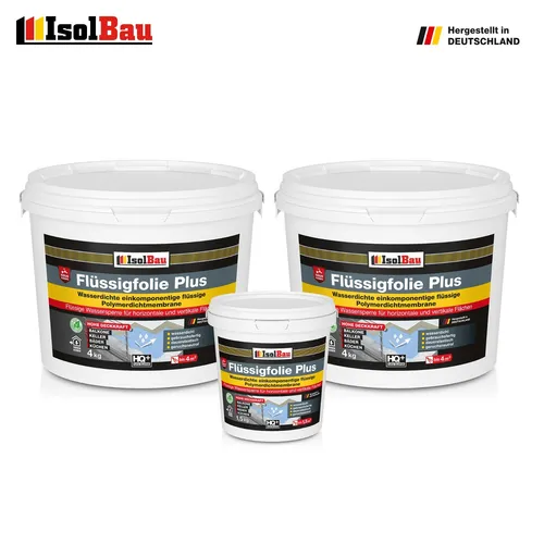 Isolbau Flüssigfolie PLUS 9,5 kg - Hochflexible Dichtfolie für Balkon und Bad - Dichtmaterialien: Schimmelresistent, lösemittelfrei und wasserdicht - ideal für Badezimmer, Balkon und Innenbereiche.