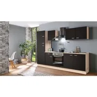Menke Küchenblock Classic 1 - 270 cm in Lava - Küchenzeile mit Einbau-Kühlgefrierkombination und Herd-Set, 9 Türen und 1 Schublade, ideal für moderne Küchen ohne Geschirrspüler.
