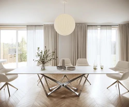 DELIFE Esstisch Edge 300x100cm Keramik Laminam®Statuarietto Weiß Spider Flachstahl Edelstahl