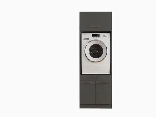 LAUNDREEZY Waschmaschinenschrank mit Schrankaufsatz, Anthrazit - Podeste & Rahmen für Waschmaschinen - TÜV-zertifizierter Schrank mit Softclose-Türen und viel Stauraum, ideal für eine funktionale und stilvolle Lösung in Ihrem Zuhause.