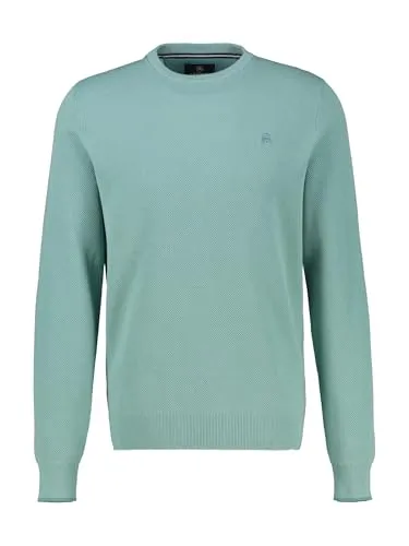 LERROS Herren Strickpullover M in Arctic Blau - Klassischer Strickpullover von LERROS für Herren, aus 100% Baumwolle. Hüftbedeckend, mit modischem Badge und hohem Tragekomfort. Ideal für jeden Tag.