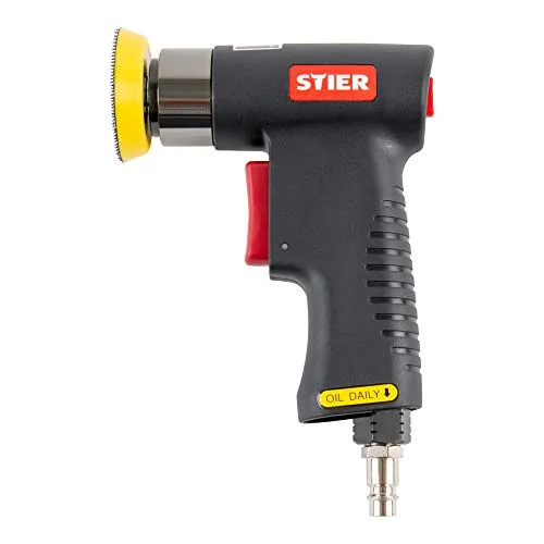 STIER Mini-Exzenterschleifer-Satz ME-26 - 64-teilig - Schleifmaschinen mit wechselbaren Schleiftellen und einstellbarem Luftfluss für optimale Schleifgeschwindigkeit. Gummierter Handgriff sorgt für angenehmes Arbeiten.