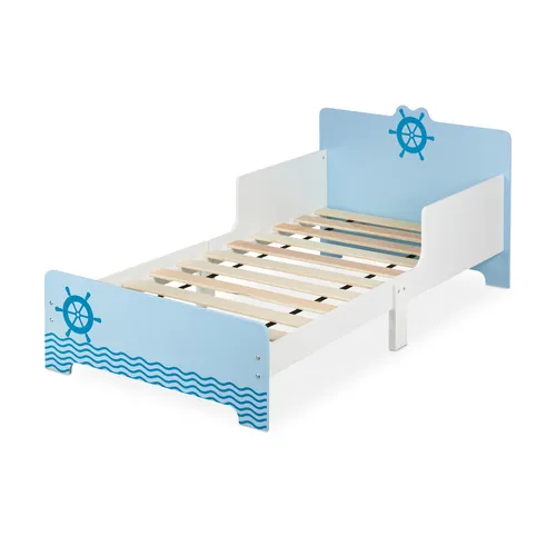 Kinderbett Kleinkindbett mit Seefahrt-Motiv - Betten & Bettgestelle – maritimes Juniorbett mit Lattenrost, ideal für kleine Seefahrer, Breite: 77 cm, Länge: 143 cm, Höhe: 60 cm, robustes MDF-Material.