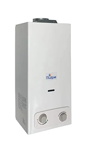 TTulpe Propangas-Durchlauferhitzer Indoor B-6 P50 Eco - Gasdurchlauferhitzer mit Energieklasse A+, ideal für effiziente Warmwasserbereitung in Innenräumen, kompakte Maße für einfache Installation.