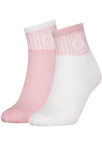 Calvin Klein Jeans Socken CKJ WOMEN QUARTER 2P GLOSSY RIB (2-Paar) mit dezentem Logo-Design