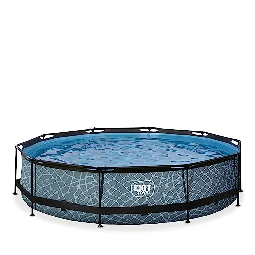 EXIT Swimming Pool Ø 360 x 76 cm grau - Stabiler runder Gartenpool mit pulverbeschichtetem Stahlrahmen und Filterpumpe für sauberes Wasser. Ideal für Familien und entspannte Sommertage im eigenen Garten.