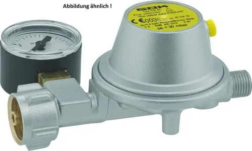 GOK Niederdruckregler 30mbar 1,2kg/h - KLF inkl. Manometer - Gasversorgung für Wohnmobile, sicherer Niederdruckregler mit präzisem Manometer für zuverlässige Gasversorgung im Caravan- und Reisemobilbereich.