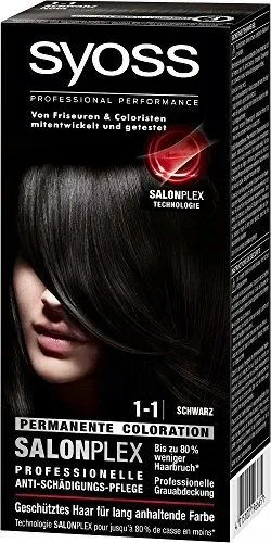 Syoss Permanent Color 1_1 Black - Intensive Haarfarbe für langanhaltenden Glanz - Shampoos & Spülungen, verleiht Ihrem Haar eine intensive Farbnuance, verdeckt graues Haar und sorgt für leuchtenden Glanz.