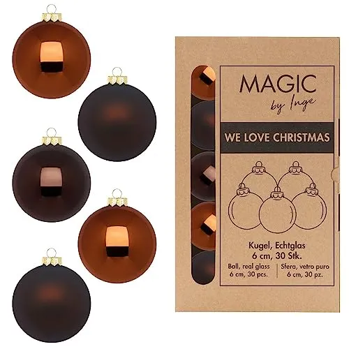 Weihnachtskugeln Glas 6cm x 30 Stück in Kartonbox Christbaumkugeln Cognac Diamond