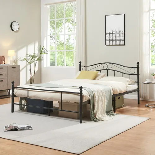 [en.casa] Metallbett Florenz 140x200cm - Betten: Robustes Metallbett mit pulverbeschichtetem Stahlrahmen und inklusive Lattenrost für optimalen Schlafkomfort und Langlebigkeit.