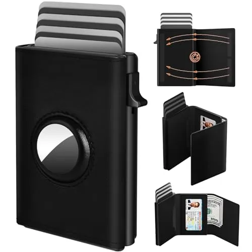 dwnkove Kartenetui Herren, Slim Wallet mit Magnetverschluss, Pop-Up Smart Wallet und Kreditkartenetui aus Leder für 9 bis 14 Karten, Wallets for Men and Card Holder (Airtag Wallet, Airtag-Schwarz)