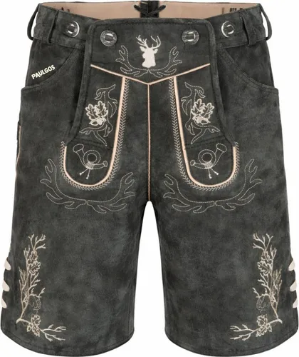 PAULGOS Herren Trachten Lederhose Kurz HK3 - Echtes Leder in 3 Farben - Lederhosen für Herren, aus 100% echtem Leder mit einzigartiger 3D-Stickerei, ideal für Volksfeste und Trachtenveranstaltungen.