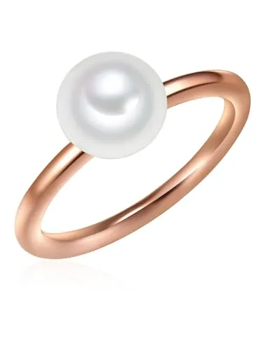 Valero Pearls Damen-Ring - Eleganter 925/- Sterling Silber Ring mit rosévergoldeter Süßwasser-Zuchtperle - Ringe für Damen, stilvoller Ring aus 925er Sterlingsilber mit edler Rosévergoldung und glänzender Button-Perle - ein perfektes Geschenk für Perlenschmuck-Liebhaberinnen.