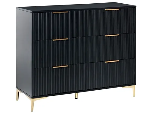 BELIANI Kommode Schwarz mit Geriffelter Optik und Goldenen Griffen - Moderne Kommode mit 6 geriffelten Schubladen, ideal für Schlafzimmer oder Wohnzimmer. Hochwertige Materialien und elegantes Design sorgen für Stabilität und Stil. Praktischer Stauraum für Ordnung im Raum.