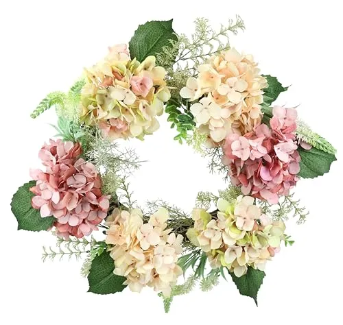 Kunstkranz Hortensie von I.GE.A., Höhe 10 cm - Kunstkranz für Türen, Wände und Fenster, immer frisch und romantisch, ideal für Hochzeiten und saisonale Dekoration.