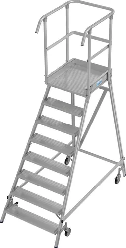 Krause 821065 Aluminium Podestleiter fahrbar - Leitern: Fahrbare Aluminium-Podestleiter mit tiefen Stufen und großer Standplattform für sicheres Arbeiten bis 3,95 m Höhe.
