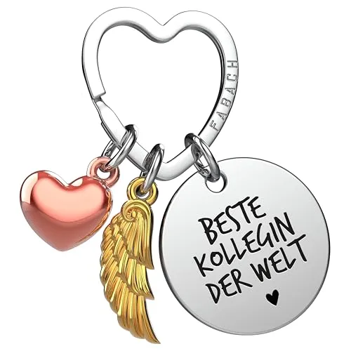 FABACH Beste Kollegin Schlüsselanhänger Schutzengel Glücksbringer mit Herz und Gravur - Abschied Kollege Abschiedsgeschenk - Geschenke Arbeitskollegin Geschenk für Kollegin mit Herz