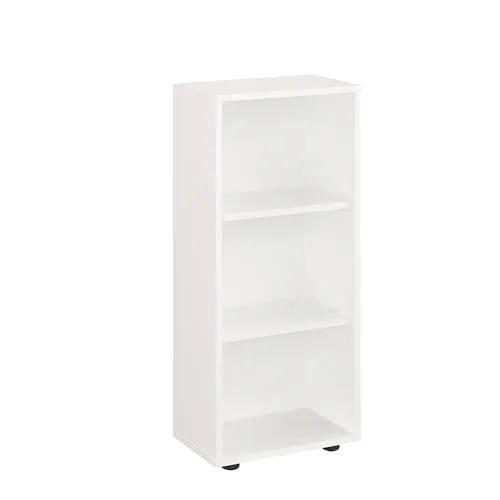 KOMTO Regal 40 cm breit Weiß - Höhenverstellbares Bücherregal mit 3 Ebenen - Bücherregal in Weiß, ideal zur Aufbewahrung von Büchern und Dekoration. Hochwertiges Holz sorgt für Langlebigkeit, während die Höhenverstellbarkeit vielseitige Nutzungsmöglichkeiten bietet.