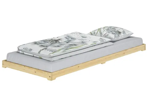ERST-HOLZ Bett Extra Niedriges Futonbett 100 x 200 cm aus Kiefernholz - Schlichtes Futonbett aus massivem Kiefernholz, extra niedrig für sichere Nutzung bei Kindern. Schneller Aufbau und vielseitig einsetzbar für Gäste oder platzsparende Lösungen.
